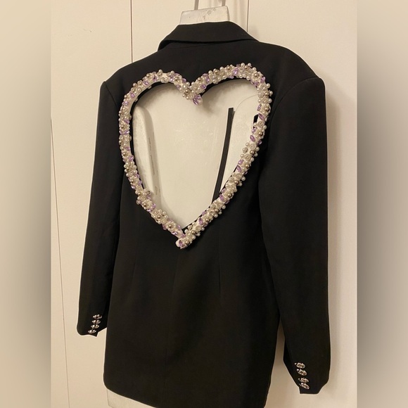 Black open back embellished heart oversized blazer size S/M - Picture 4 of 10